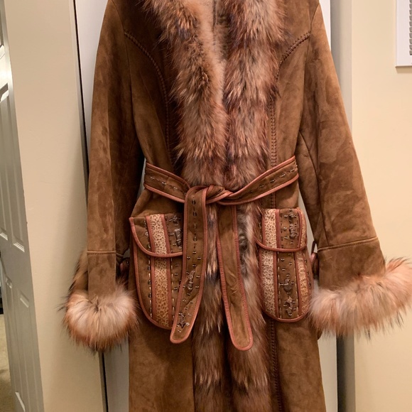 Jackets & Blazers - Beautiful suede leather mounton shearling long coat Sz38